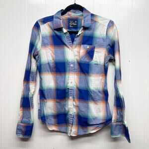 American Eagle Women's Plaid Button Front Cotton Shirt Size Small Long Sleeve